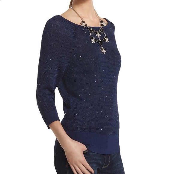 White House Black Market blue sequin sweater - Picture 2 of 6